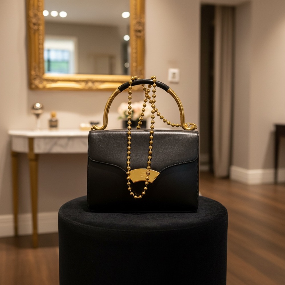Chic Black and Gold Women's Shoulder Bag - Picture 2 of 7